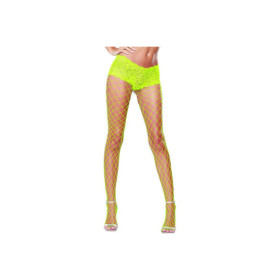Collant filet jaune fluo avec shorty dentelle intégré 